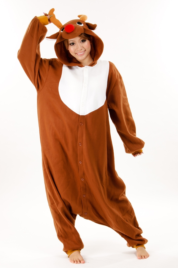 Christmas Brown And Golden Reindeer Kigurumi Onesies Costumes